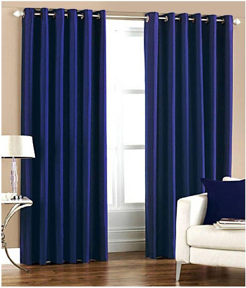Panipat Textile Hub Solid Blackout Eyelet Door Curtain 7 ft Pack of 2 -Blue