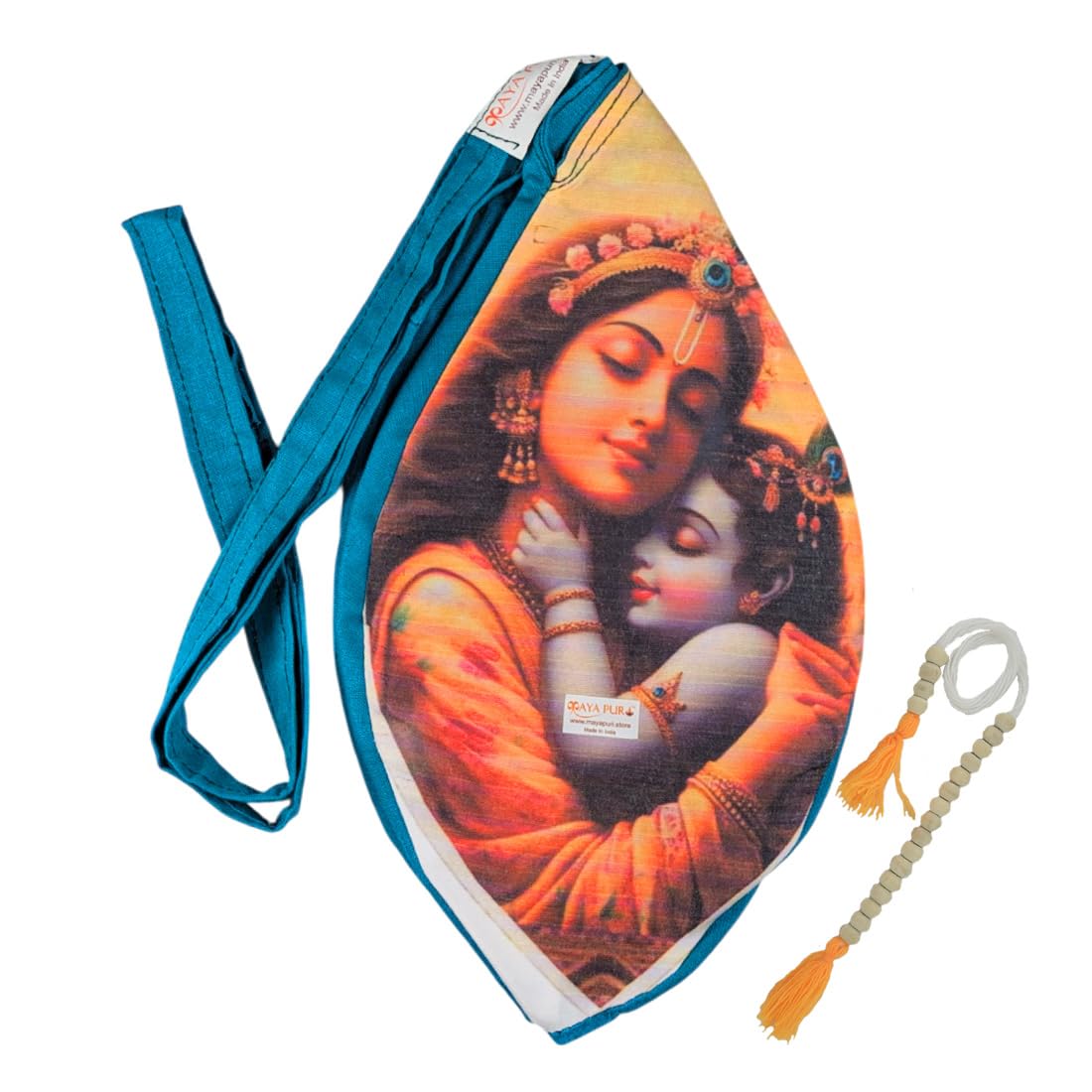 MAYAPURI Pure Cotton Multicolor Lord Shree Krishna with Mata Yashoda Printed Japa Bag, Beads Bag or Chanting Bag with Zip Pocket and Sakshi Mala Counter (Pack of 1)