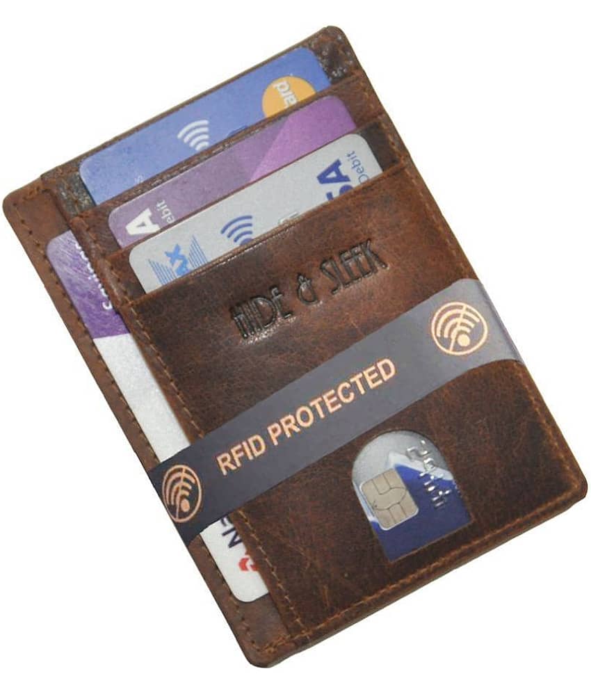 Brown RFID Blocking Leather Credit Card Holder