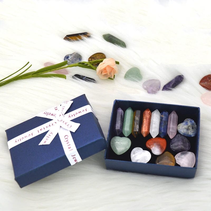 Colorful Natural 7 chakra Crystal Set Hexagonal Column Double Tip Semi-precious Stone Irregular 7pcs Yoga Healing Stones Set