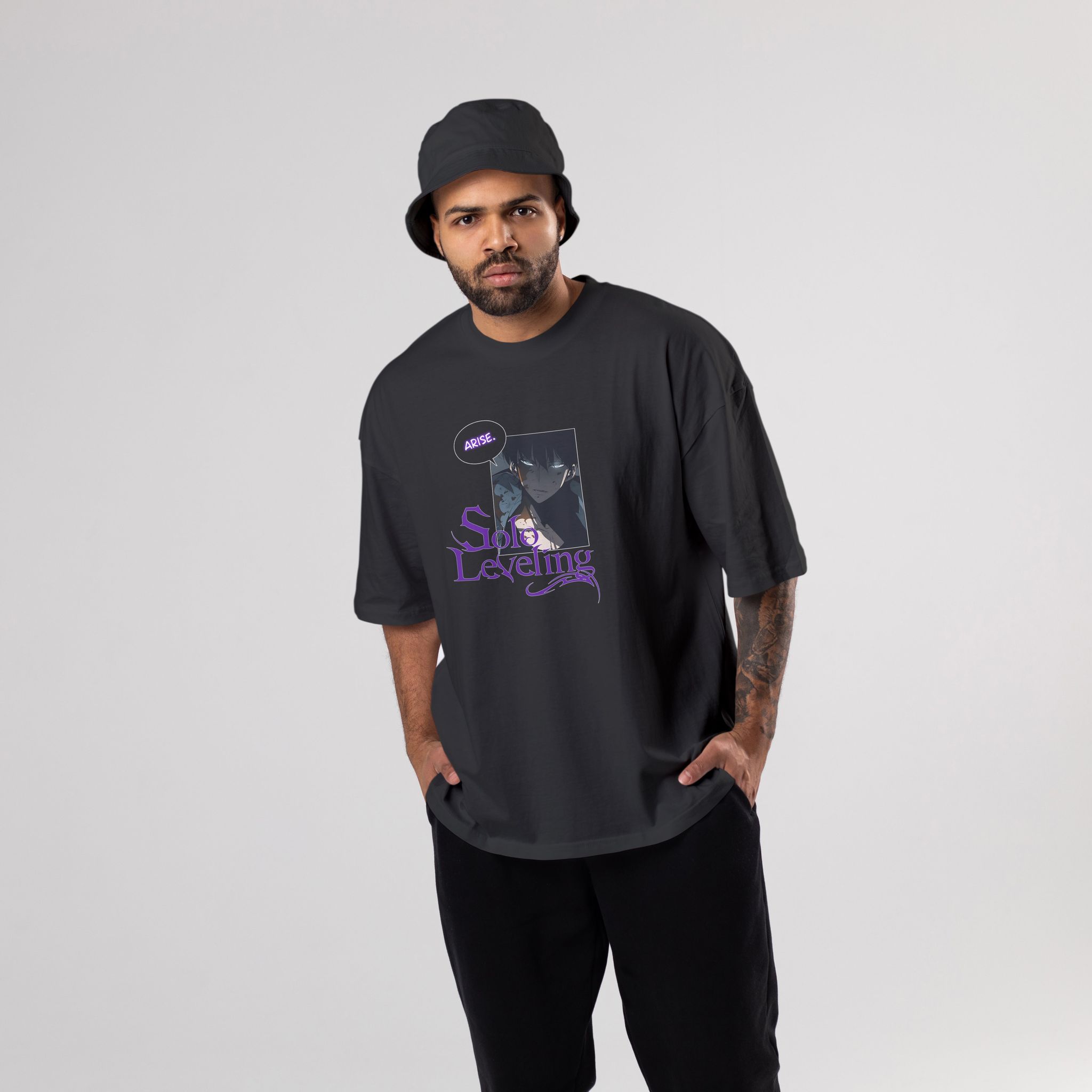 Solo Levelling Oversized T-Shirt-S / Black / 240 GSM (100% Cotton)