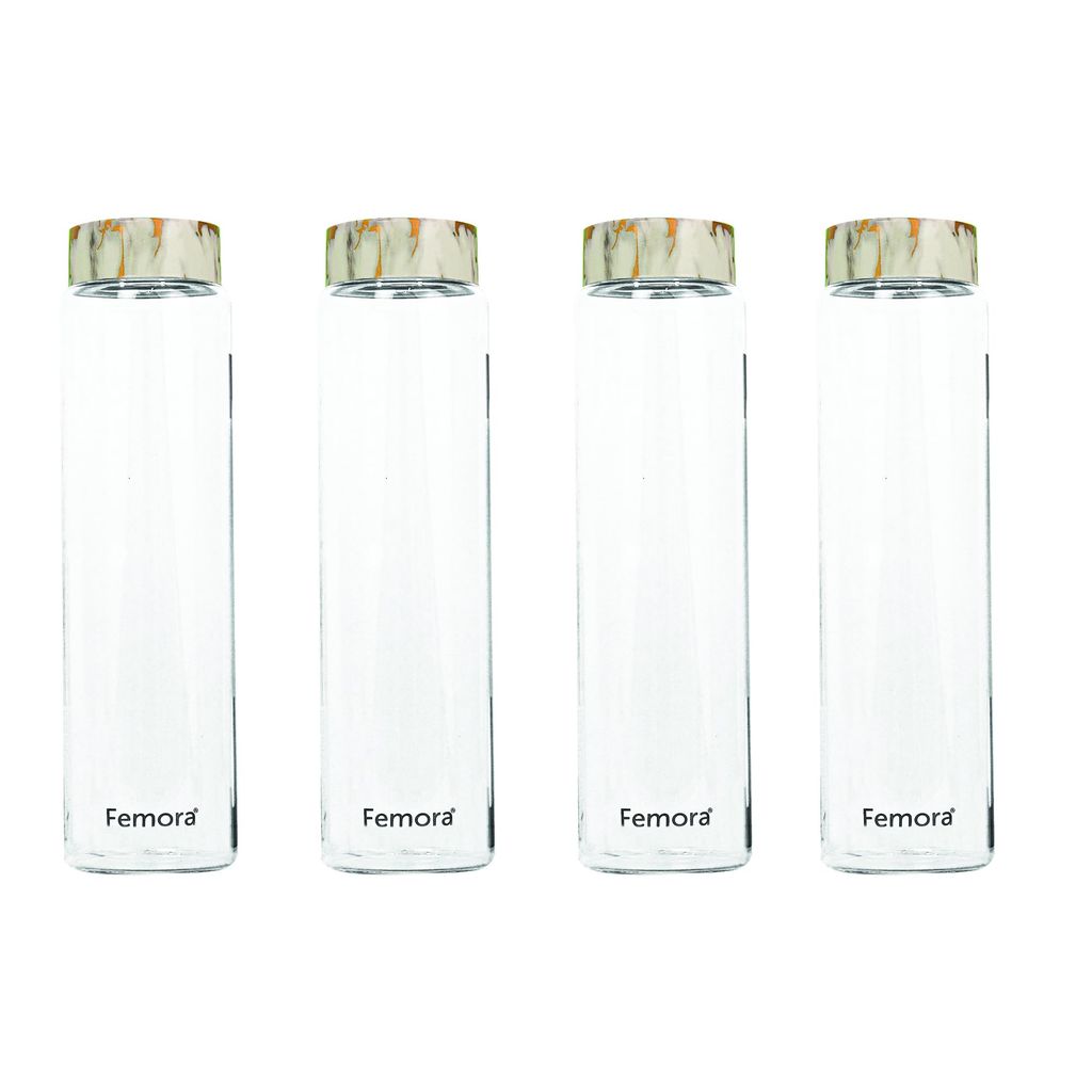 Femora Borosilicate Glass Water Bottle Durability and Elegance Combined, 750ML(2 Pc Set) (Marble Lid)