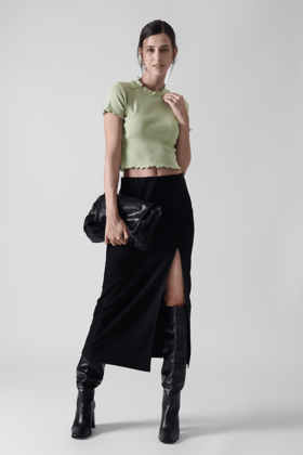 Soft Mint-  Lettuce trim Ribbed crop tee-XS