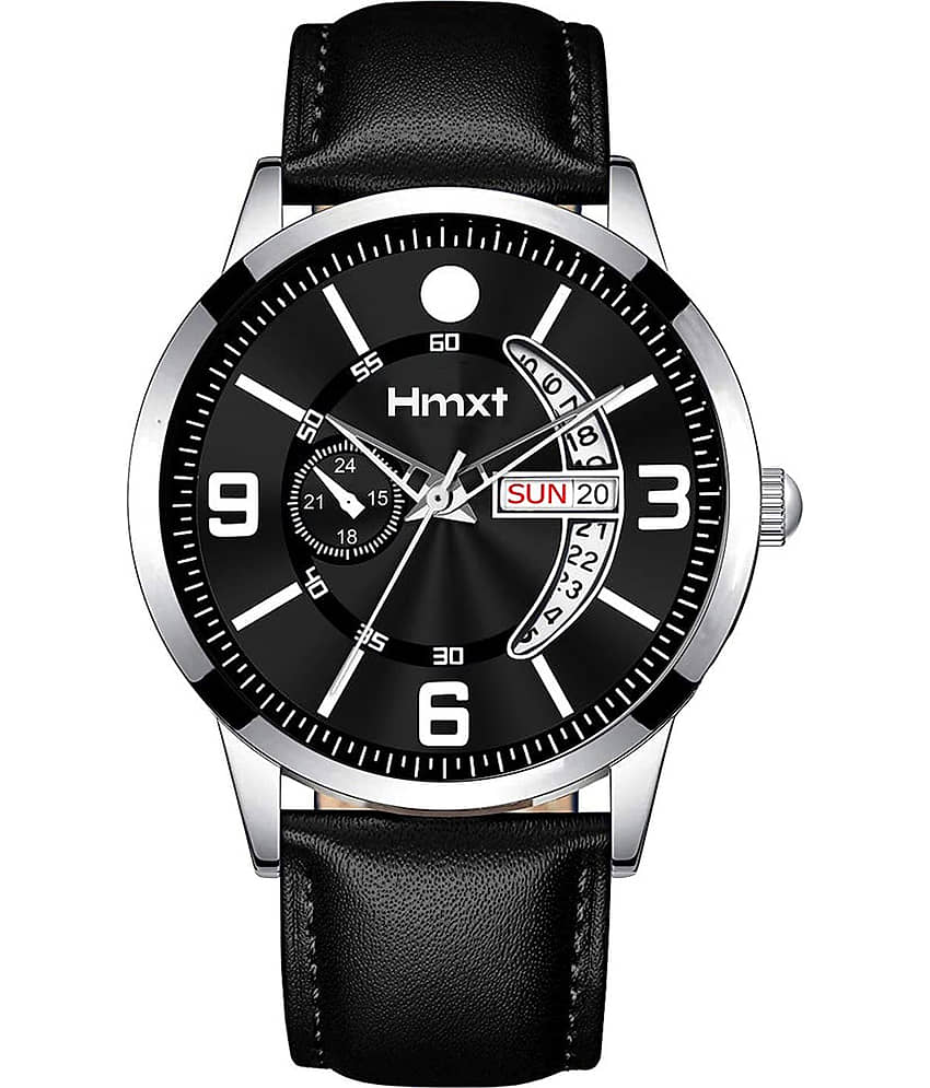 HMXT Black Leather Analog Men's Watch