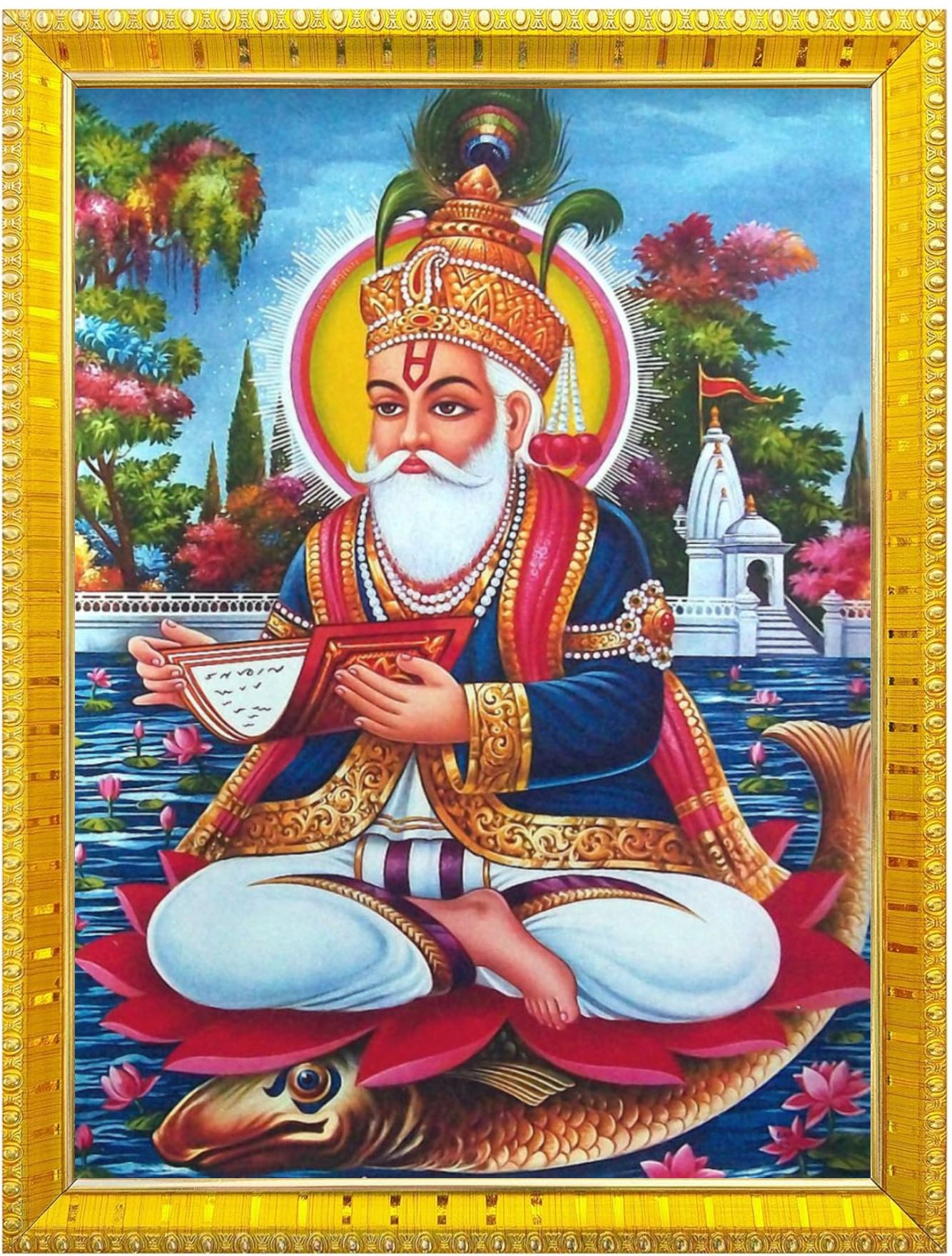 NOKKES Jhulelal Vishnu Avtar UDERO LAL sindhi god Golden 5X7 Inch Photo Frame_AQW3