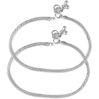 Vighnaharta Traditional White Metal Anklets Payal Pair for Women Girls  [VFJ1002PYL]