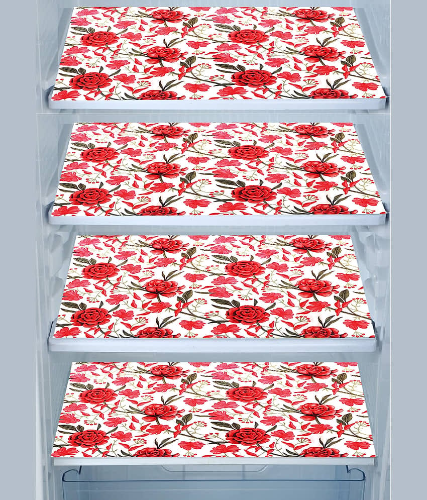 E-Retailer Set of 4 PVC Red Fridge Mats
