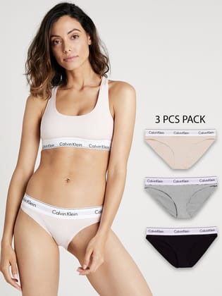 C K Classic Underwear - Women Pack Of 3 Briefs-XS / BLACK & PEACH & GREY