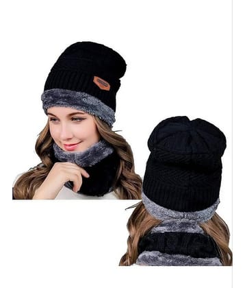 Infispace Black Woollen Women's Cap ( Pack of 1 )