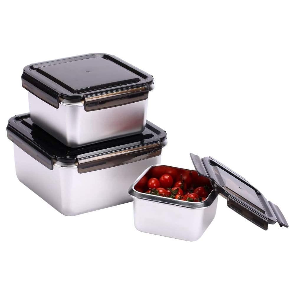 Femora High Steel Square Container Airtight Leakproof Unbreakable Storage Container/Lunch Box - 550 ml/gm - Set of 3