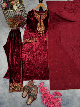 Party Wear Look Heavy Pure Viscose Velvet Top Bottom & Dupatta Set