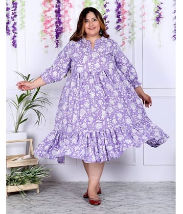 Swasti Cotton Blend Printed Anarkali Women's Kurti - Purple ( Pack of 1 )