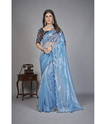 Aika Organza Solid Saree With Unstitched Blouse Piece ( Grey )