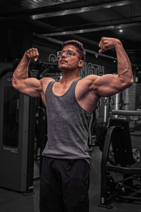 Washed Muscle-Up Ribbed Tank - Grey-XL