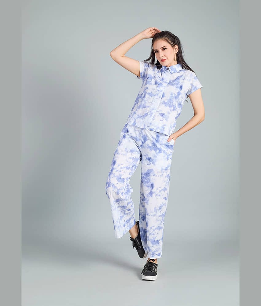 Mantra Fashion Women's Blue Printed Shirt Trouser Co-Ord Set ( Pack of 1 )