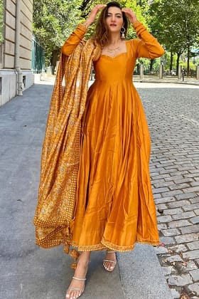 MUSTARD YELLOW ANARKALI DRESS-XS-34