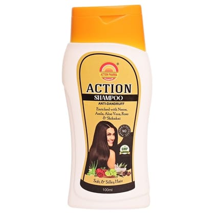 Action Pharma I Action Shampoo I Anti-Dandruff I Enriched with Neem I Amla I Aloe Vera I Rose & Shikakai I Soft & Silky Healthy Hair I No Paraben & Sulphate I 100 ML