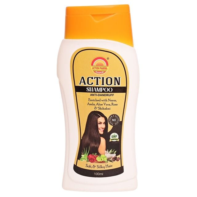 Action Pharma I Action Shampoo I Anti-Dandruff I Enriched with Neem I Amla I Aloe Vera I Rose & Shikakai I Soft & Silky Healthy Hair I No Paraben & Sulphate I 100 ML