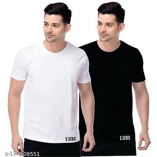 Poly Blend Black Short Sleeves Solid Tshirts (Pack Of 2)