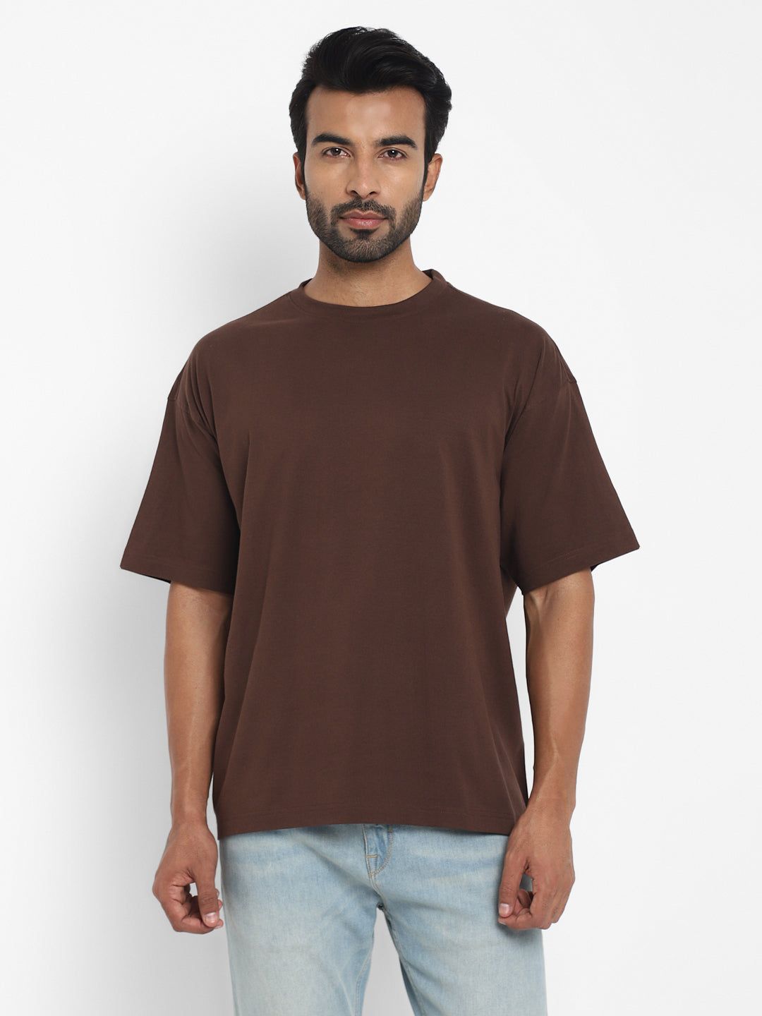 100% Cotton Oversize Round Neck T-Shirt - Hot Fudge-S / Hot Fudge