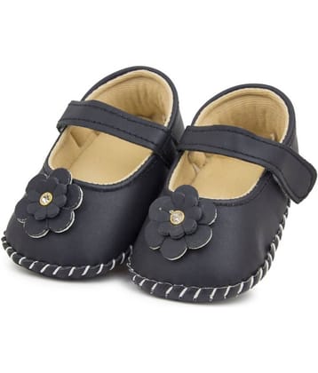 Neska Moda 6 To 12 Months Baby Girls Synthetic Leather and Cotton Party Wear Floral Sandal Booties (Black)
