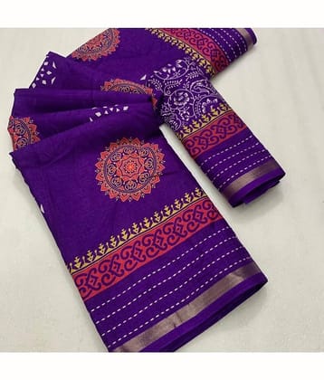 Bhuwal Fashion Art Silk Printed Saree With Unstitched Blouse Piece ( Magenta )