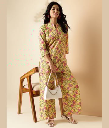 Vbuyz Women Printed Kurta With Palazzos Co-Ord Set ( Yellow )