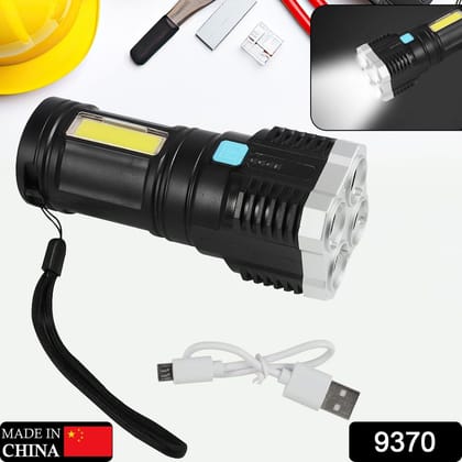 Multifunctional Strong 4 LED Torch Light, Portable Rechargeable Flashlight Long Distance Beam Range 800 Lumens COB Light 4 Mode Emergency for Hiking, Walking, Camping (4 LED Torch)