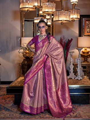 Metallic Pink Tissue Silk Jamdani Zari Weaving Saree