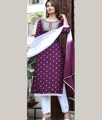 anushansa Women Viscose Embroidered Straight Kurti With Pants ( Purple )