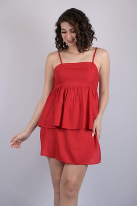 red color cords set for women western wear stylish with shorts and tops  sleeveless-Small