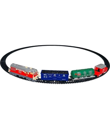 Indian Coach Oil Tanker + Coal Wagon Goods Toy Mini Cargo Train Track Set for Kids with Front Glowing Light Toy Train for Kids 3+ Years (Multicolor)