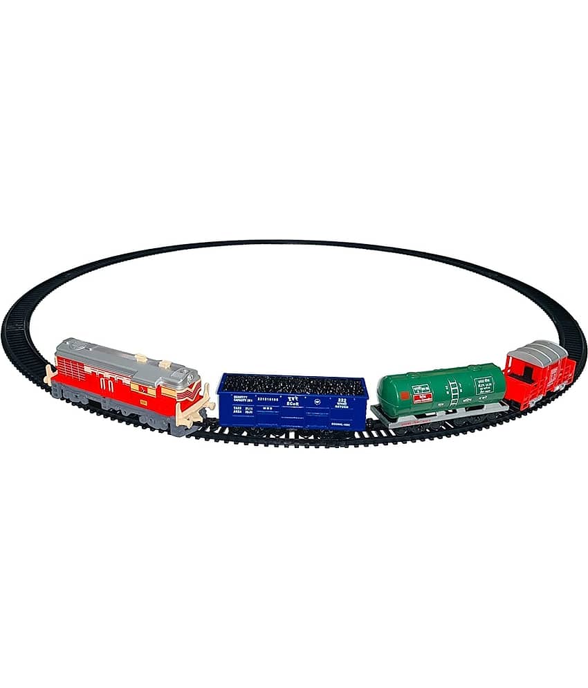 Indian Coach Oil Tanker + Coal Wagon Goods Toy Mini Cargo Train Track Set for Kids with Front Glowing Light Toy Train for Kids 3+ Years (Multicolor)