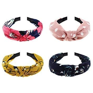 Aliza Hair Accessories Korean Style Solid Fabric Knot with Tape Plastic knot Hairband Headband for Girls and Woman 12 PCS-(RANDOM) MULTI COLOUR