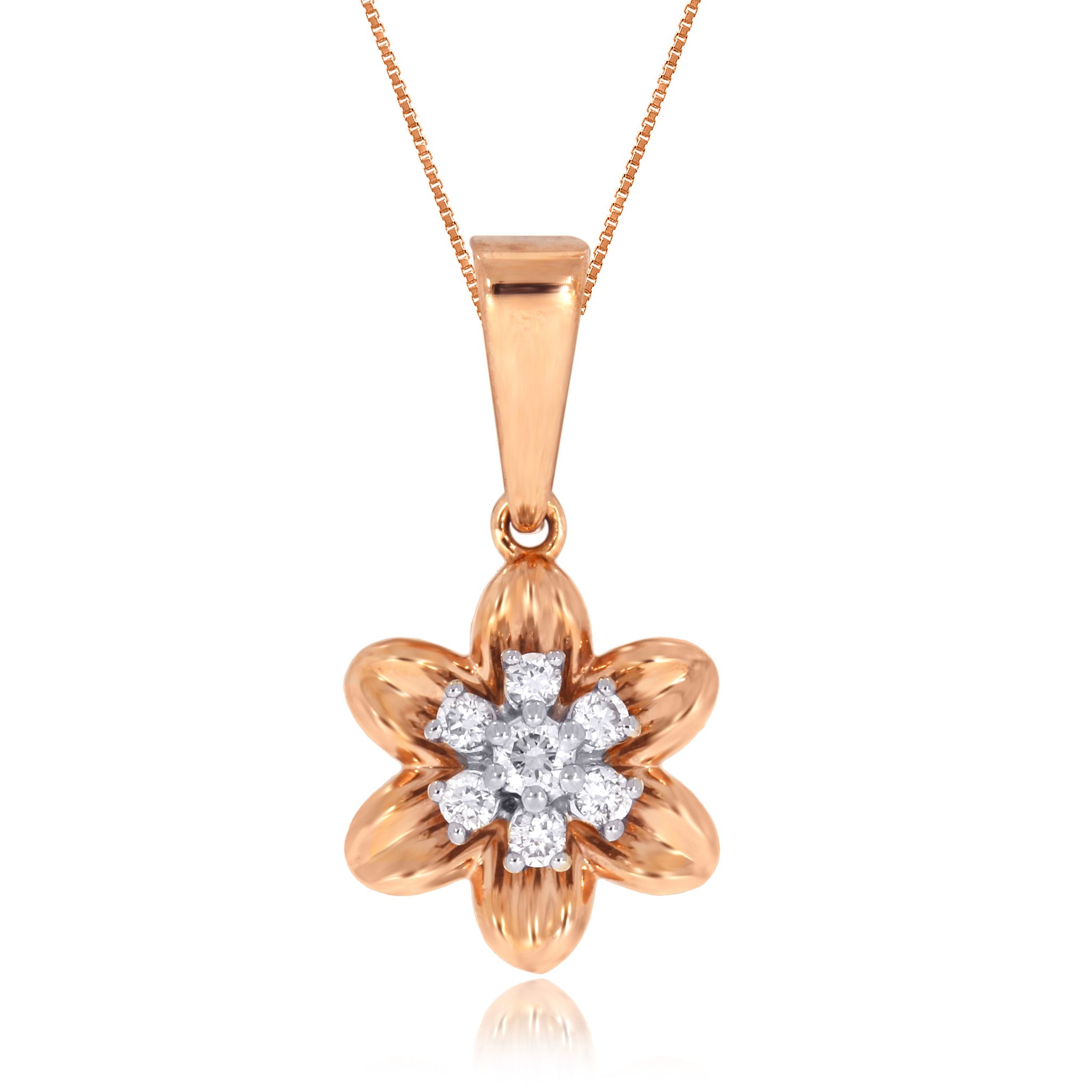Senco Gold Floral Grace Diamond Pendant (2 gram / 0.16 Ct / GH-VS / 14K Rose Gold)