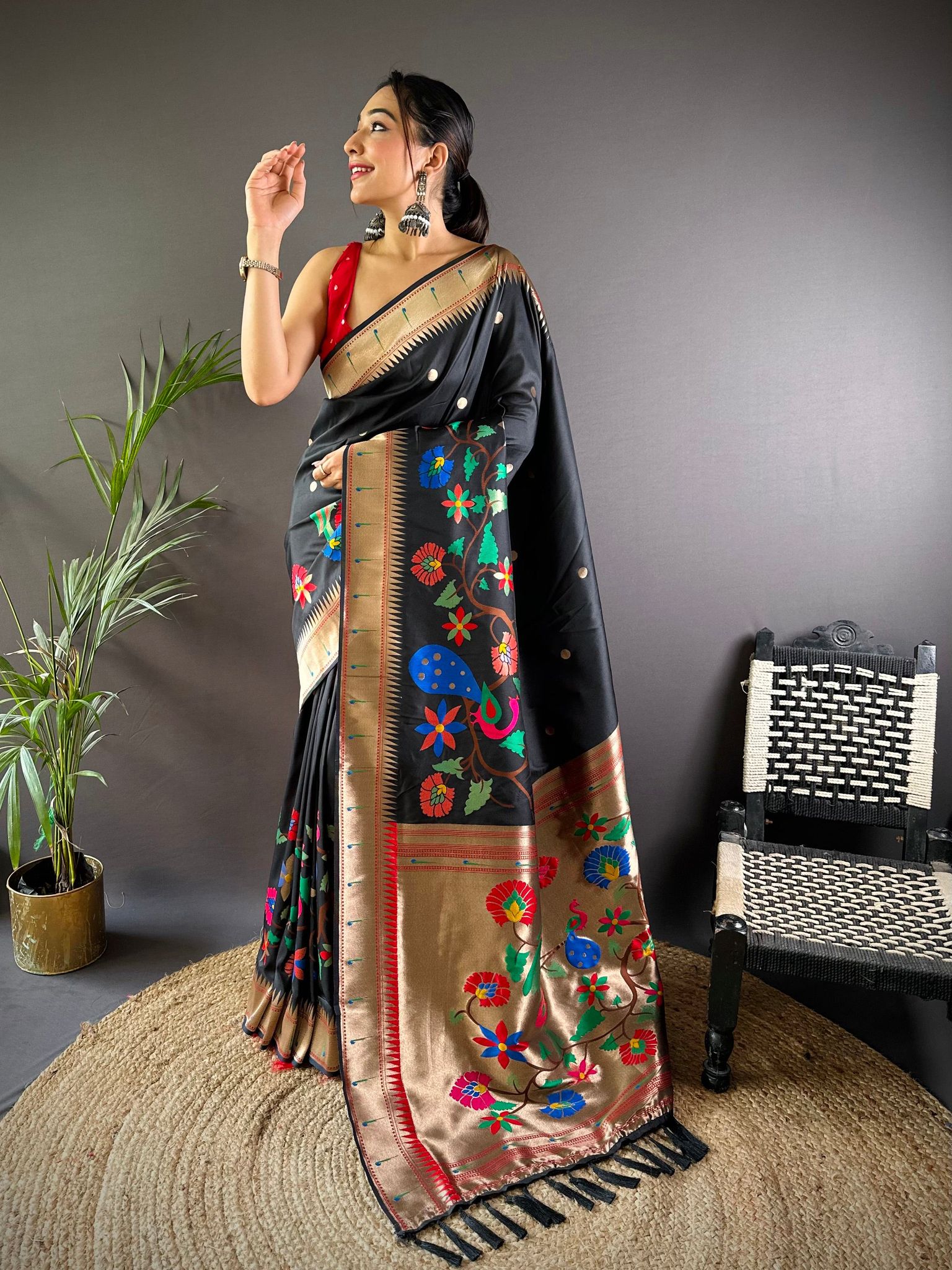 Black Paithani Saree | Soft Silk Zari Motif Elegance & Style