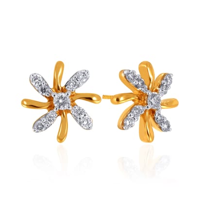Senco Gold Blossom RadianceÂ DiamondÂ Studs ( 1.43 gm/0.12 ct/HI-SI/14K Yellow Gold )