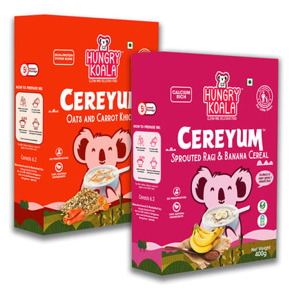 HUNGRY KOALA Cereal Made With Natural Ingridients For Kids To Grow Healthy No Preservative Or Additives Or Maida 400 Grams Pack Of 2