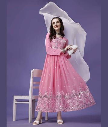 Trijal Fab Pink Anarkali Georgette Women's Stitched Ethnic Gown ( Pack of 1 )