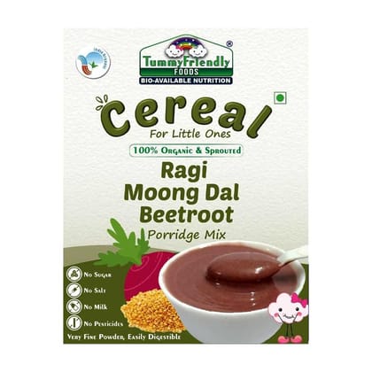 100% ORGANIC SPROUTED RAGI, MOONG DAL, BEETROOT PORRIDGE MIX - 200G 100% ORGANIC SPROUTED RAGI, MOONG DAL, BEETROOT PORRIDGE MIX - 200G