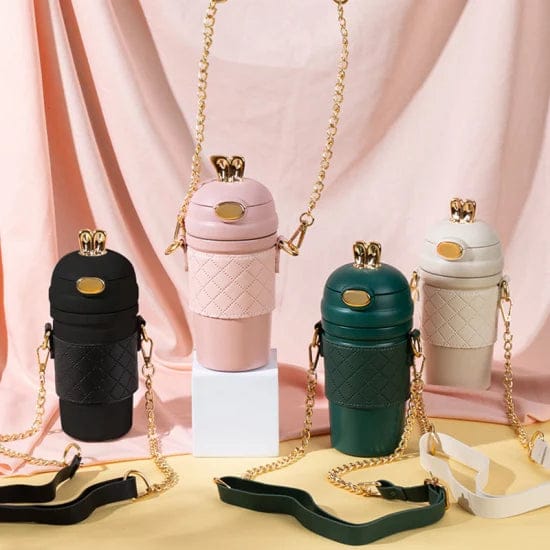 Stainless Steel Insulated Water Bottle Bouncing Straw Cup Can Crossbody Children′s Cup Portable Water Cup-Pink
