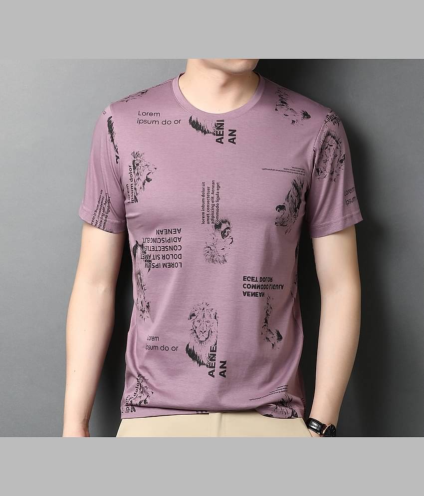 FABRIPPLE Polyester Regular Fit Printed Half Sleeves Men's Round T-Shirt - Purple ( Pack of 1 )