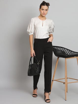 Balloon Sleeves Viscose Linen Top - Light Beige-M