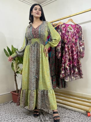 Two Shade Green Boho Maxi Dress-Xl