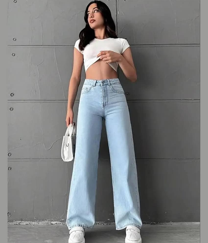 GF Women's Straight Fit High-Rise Jeans ( Ice Blue )