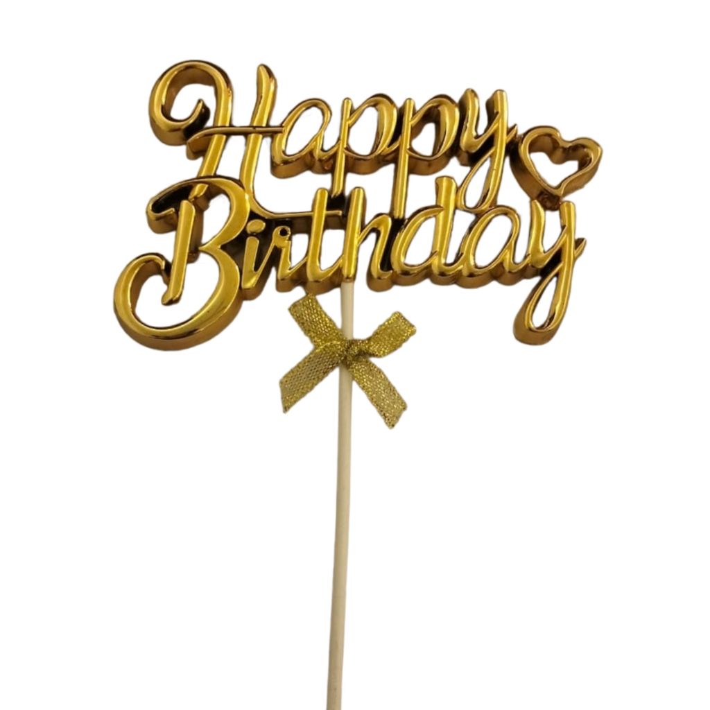 Happy Birthday Cake Topper Gold - Party and Festive Needs | Buy online on ZillyBuy