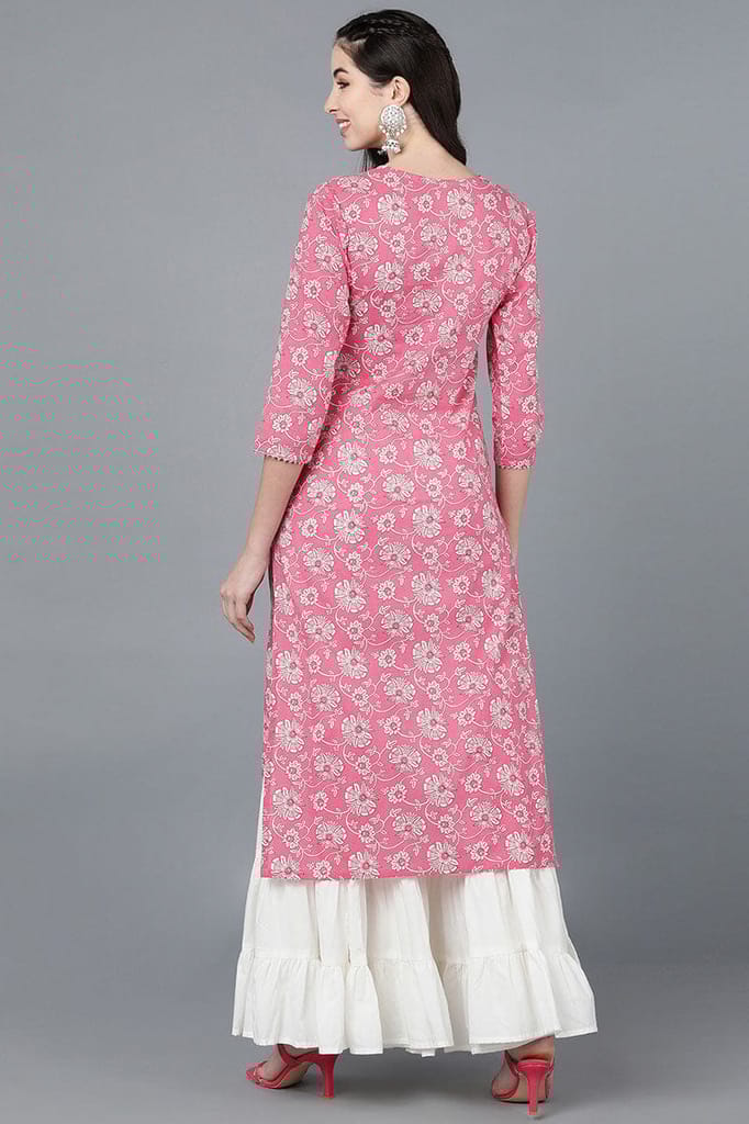 New Women Pink Cotton Blend Straight Kurta VCK8603 2026 at ShopCircuit | ONDC