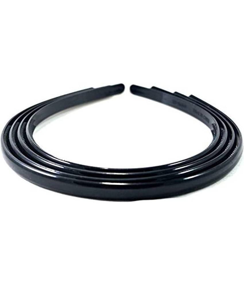 Fok Set Of 6 Black Color Plastic Hair Bands (8 mm)