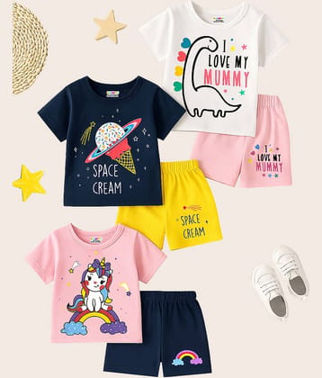Kuchipoo Pack of 3 Girls Cotton Blend T-shirt & Shorts ( Multicolor 1 )