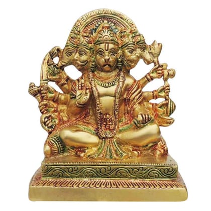 Brass Panchmukhi Hanuman Ji Decorative Idol - Spiritual Showpiece, Height : 7.5 Inch (BSMAS1302 D)